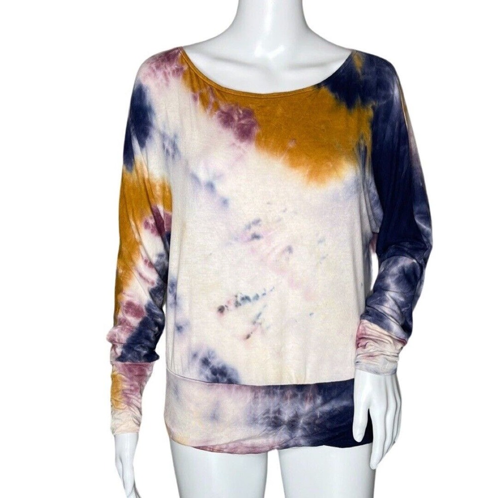 Veronica M Shirt Womens Small Blue White Tie Dye Colorful Casual Bohemian Hippie